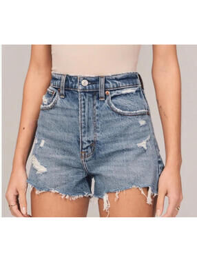 Abercrombie & Fitch High Rise Mom Shorts Distressed Denim Festival Y2K
